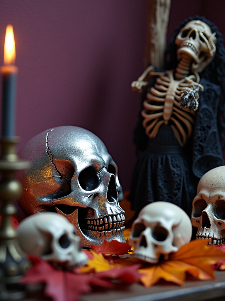 spooky skeleton and skull displays
