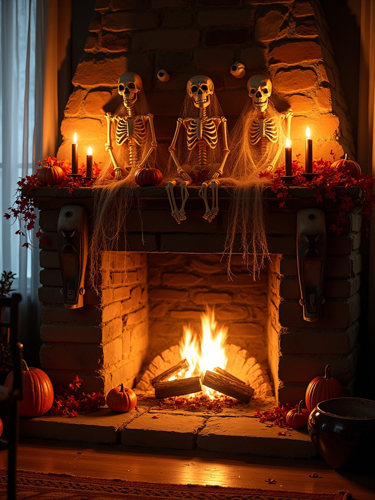spooky skeleton fireplace display