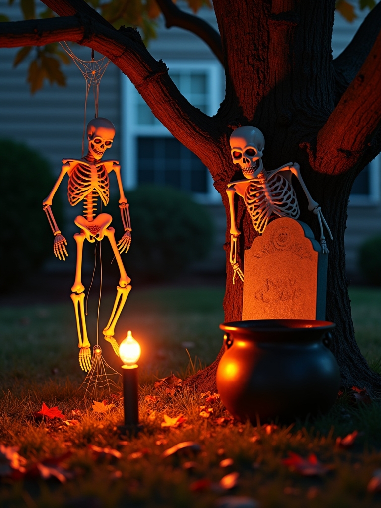 spooky skeleton yard display
