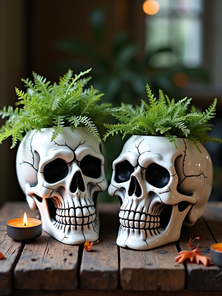 spooky skull plant decor