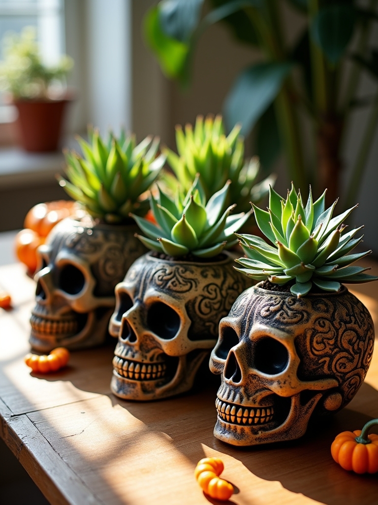 spooky skull planter decorations