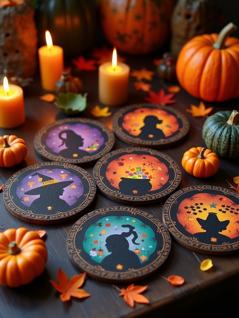 spooky themed drink coasters