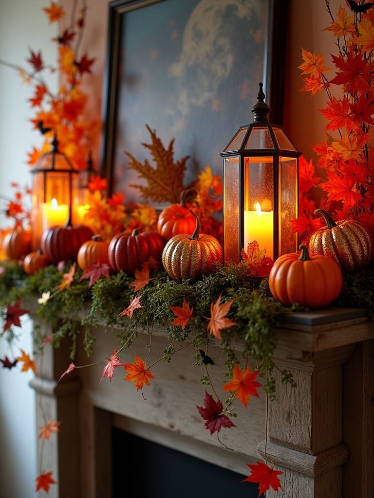 vibrant autumn mantel display