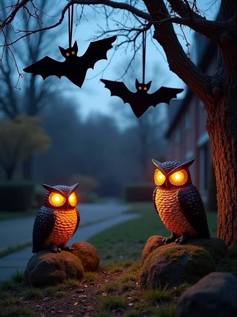 whimsical bat and owl decorations