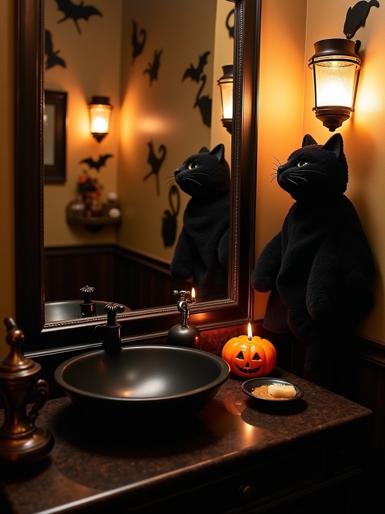 whimsical halloween black cat decor