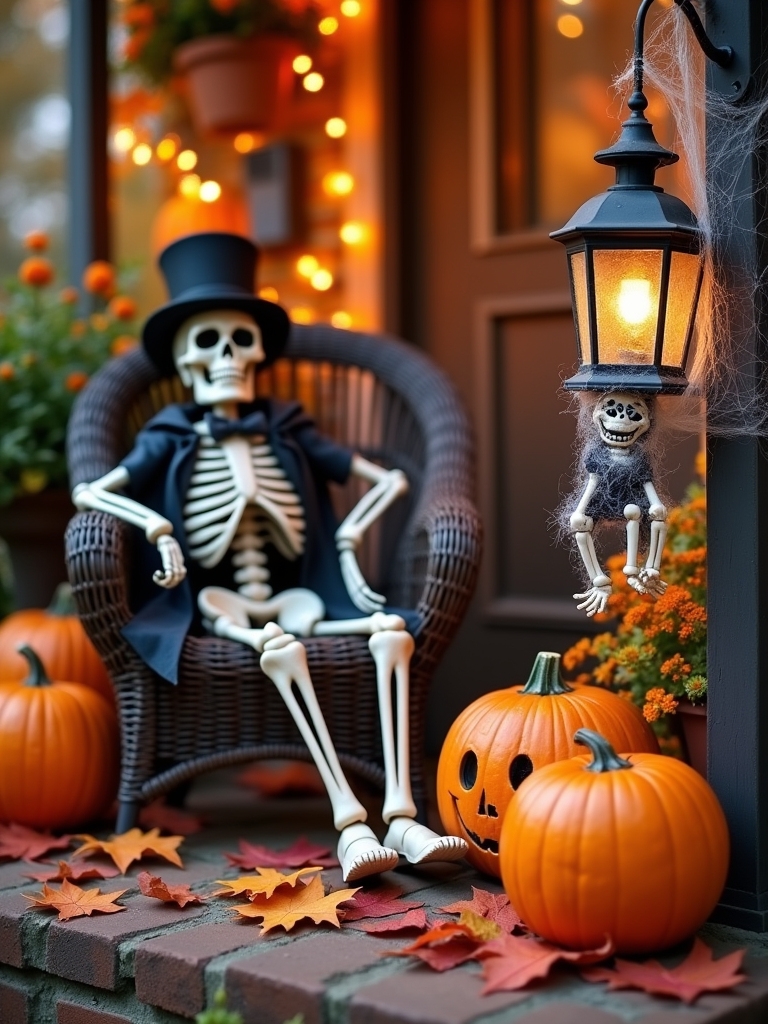 whimsical halloween skeleton decor