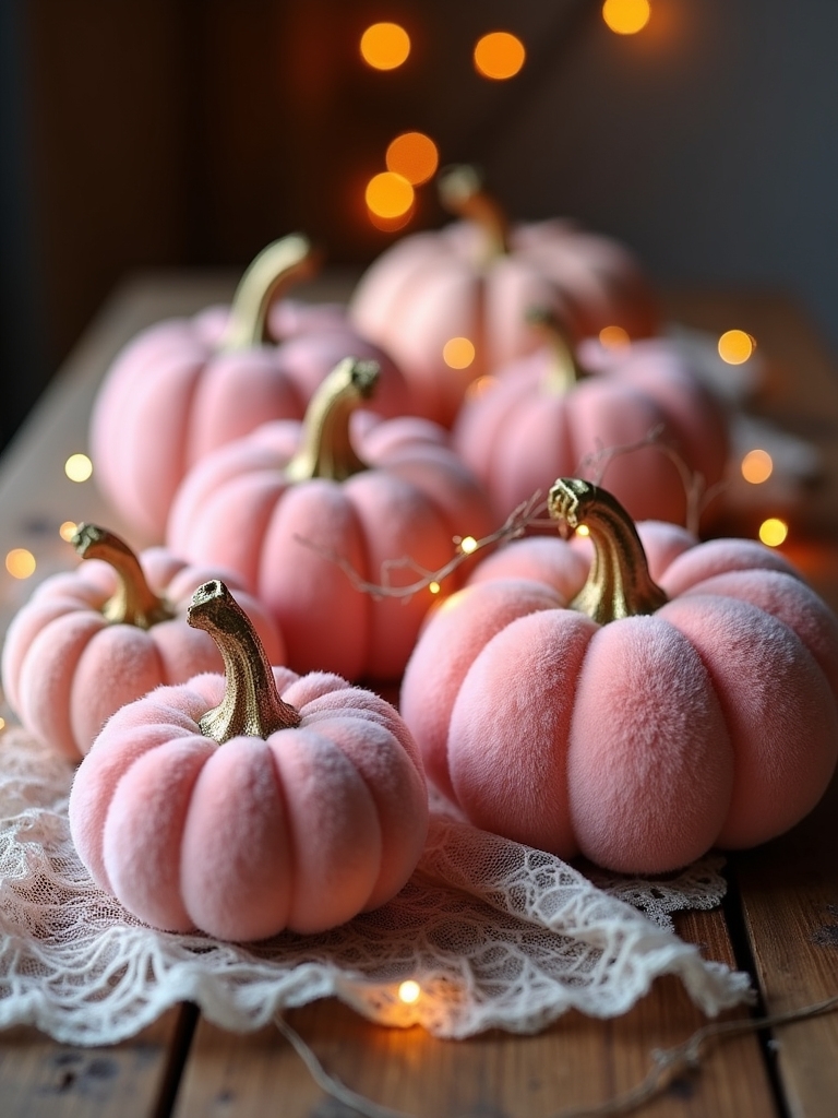 whimsical pink faux pumpkins
