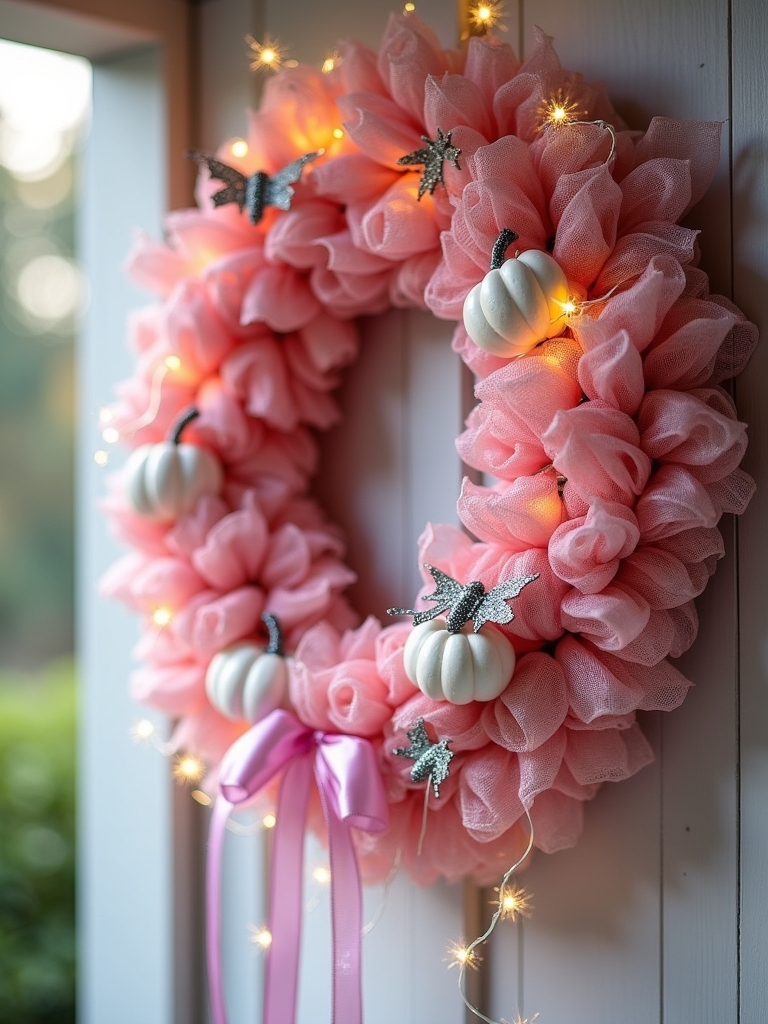 whimsical pink halloween wreaths