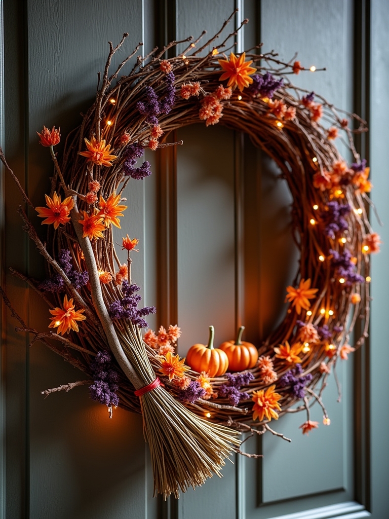 witch s broom halloween wreath