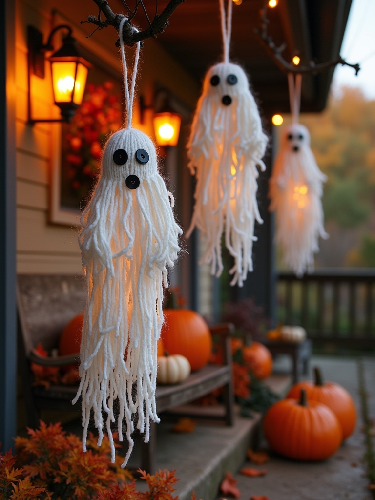 yarn ghosts for halloween decor