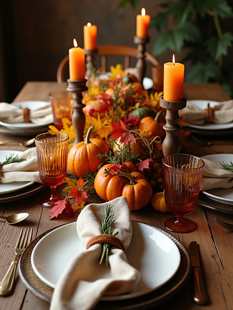 autumn foliage tablescape decor