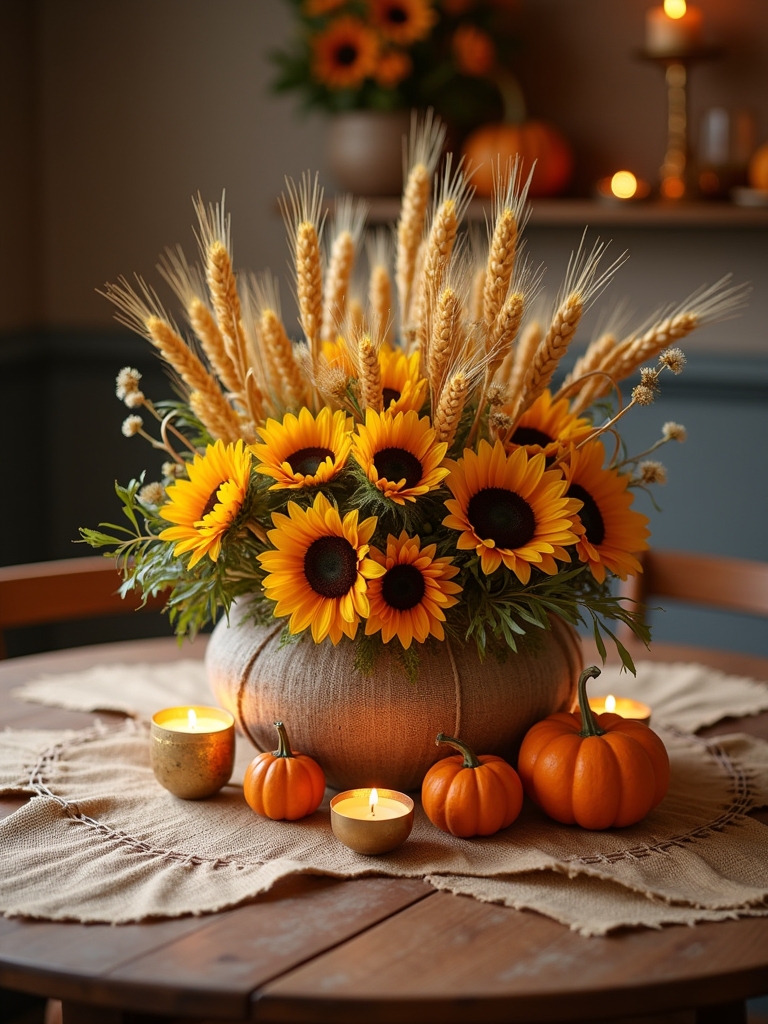 autumn wheat sunflower centerpiece