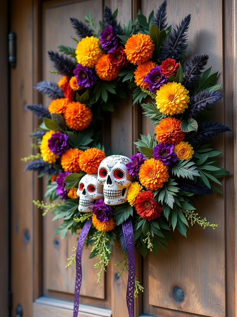 colorful d a de los muertos wreath