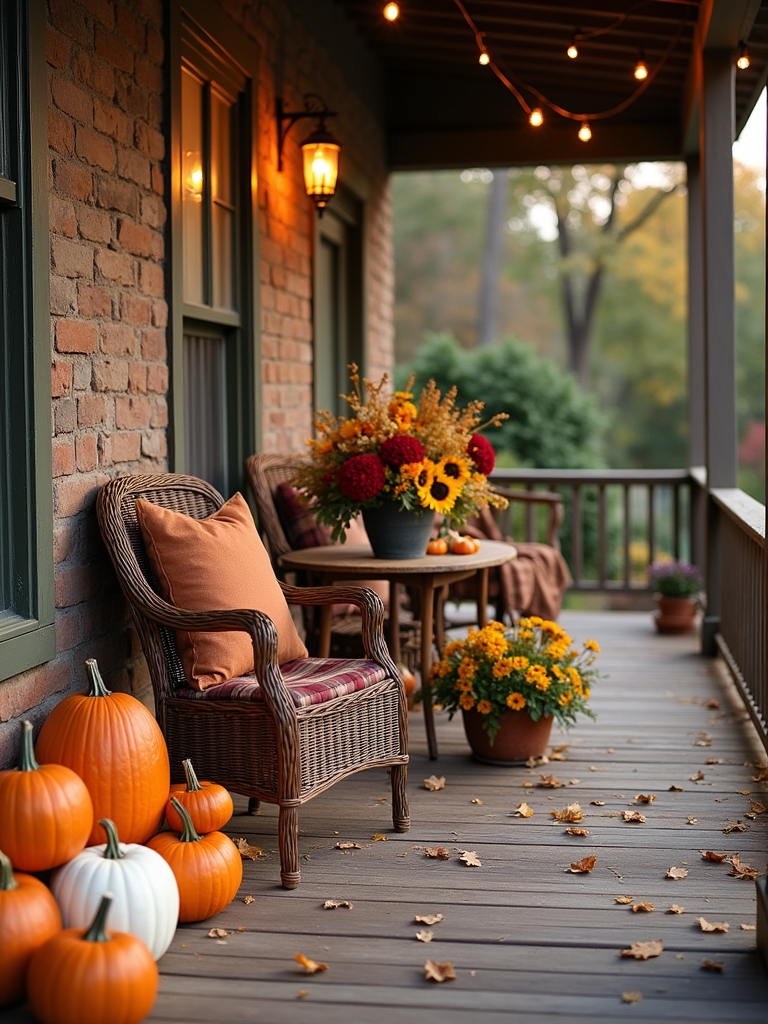 colorful fall porch arrangements