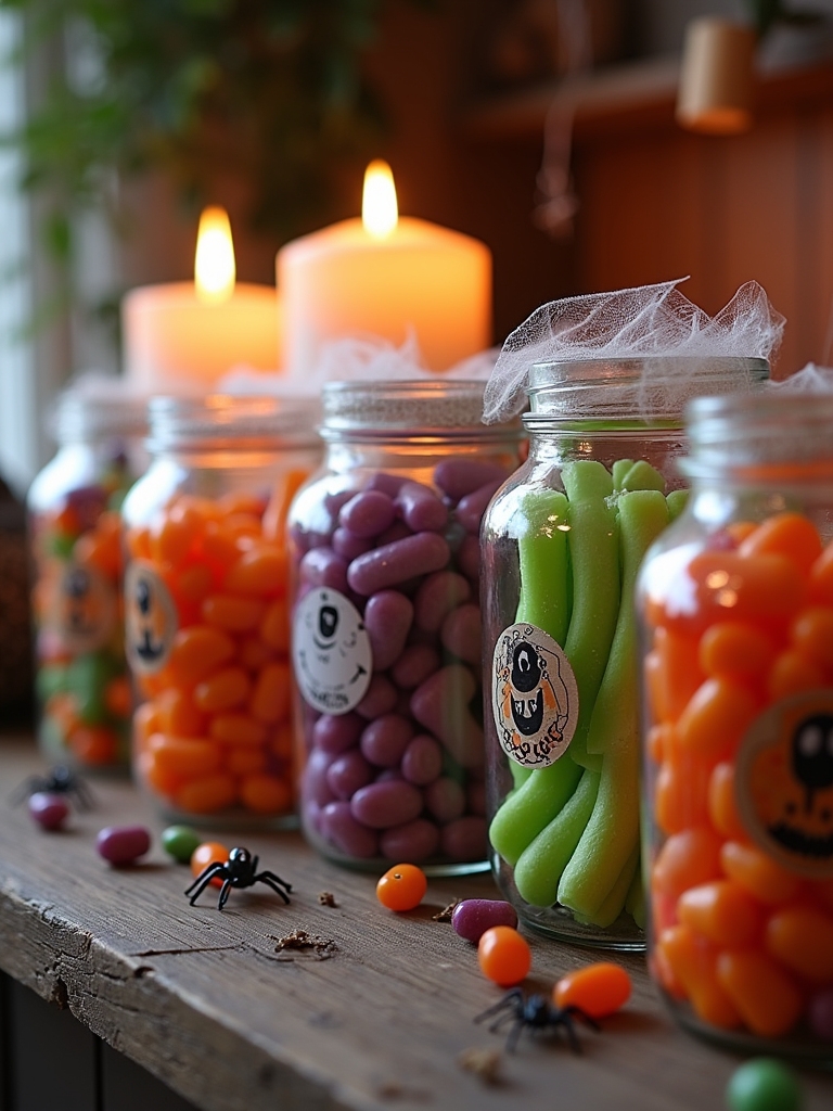 colorful halloween treat jars