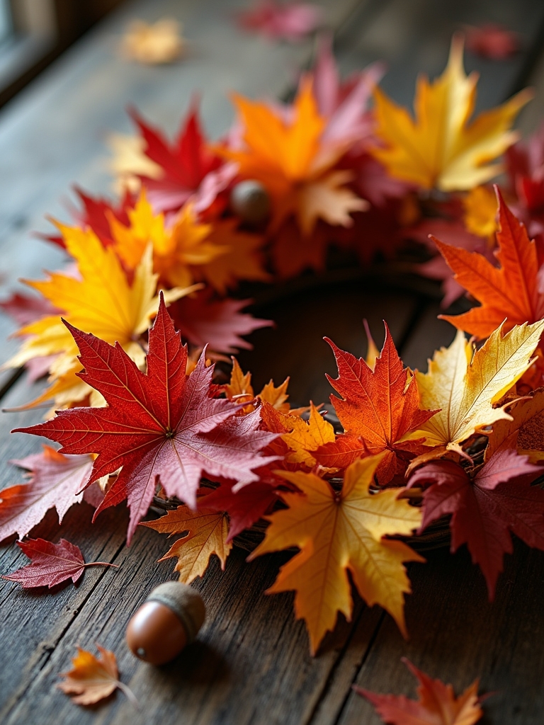 colorful leaf wreath creation