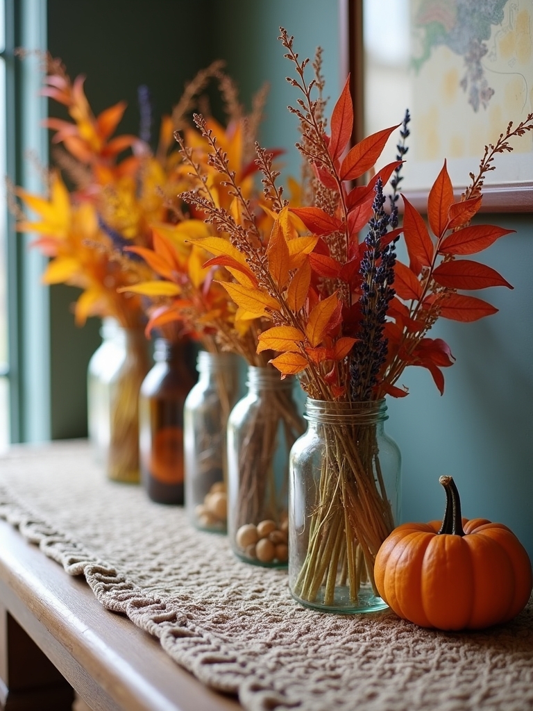 colorful leaves in jars