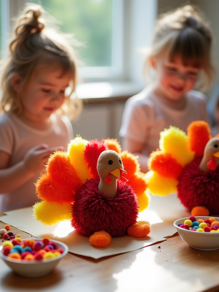 colorful pom pom turkeys