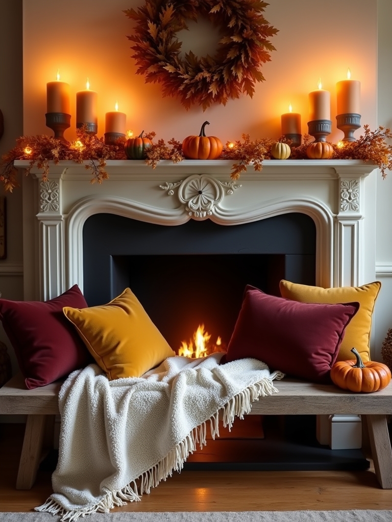 cozy autumn fireplace styling