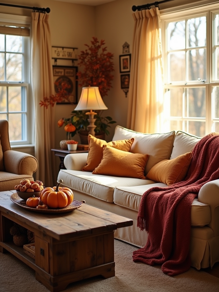 cozy autumn themed throw displays
