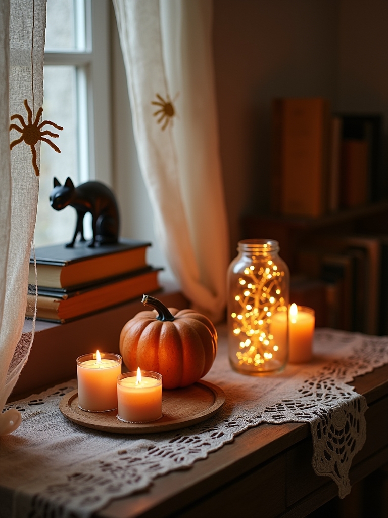 cozy halloween spiderweb decor