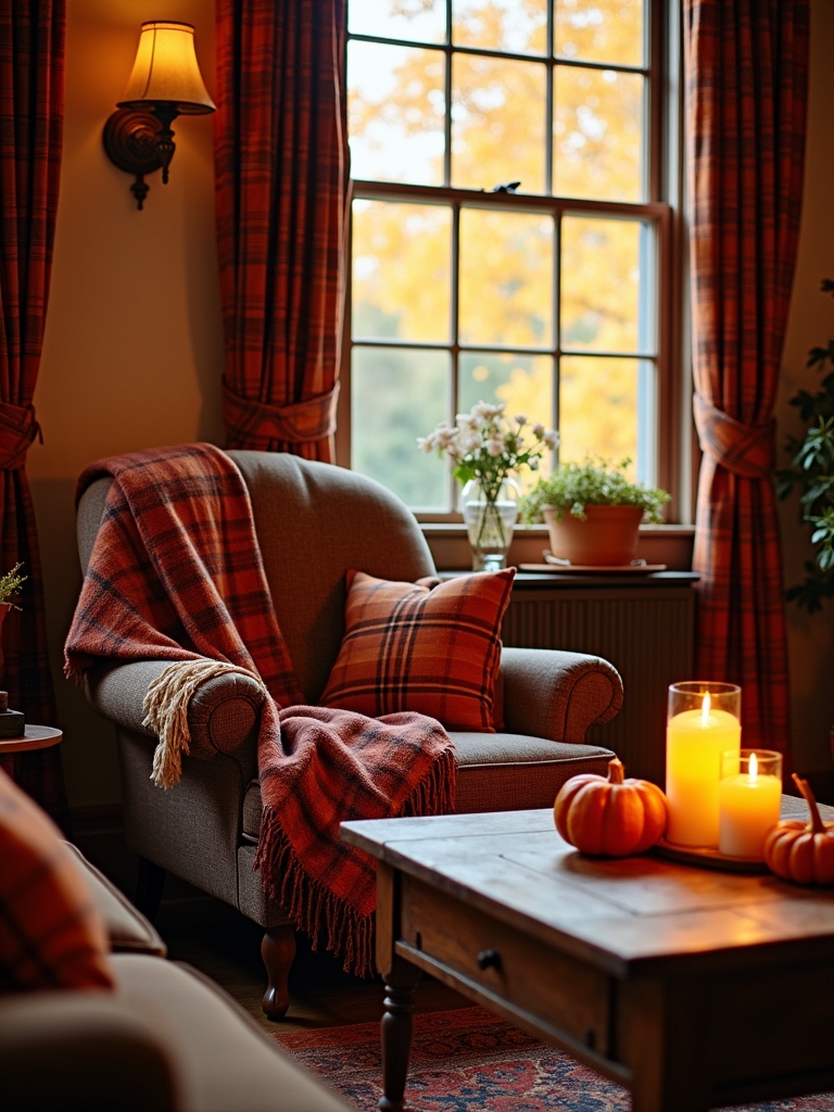 cozy plaid autumn decor