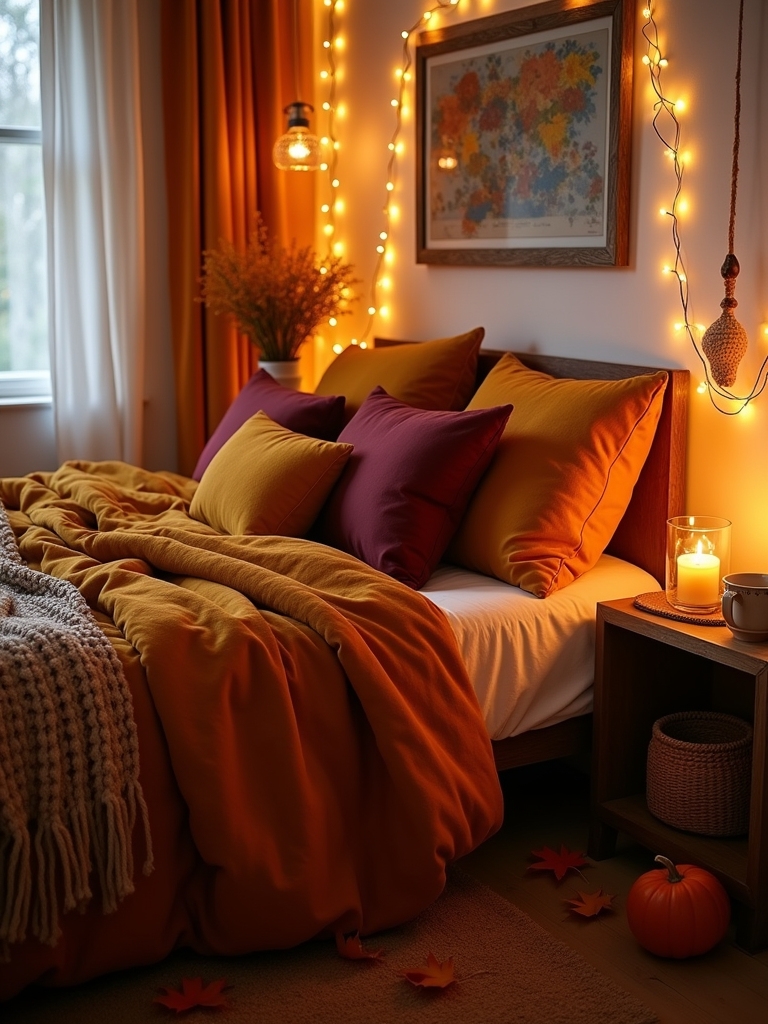 cozy warm toned bedroom lighting