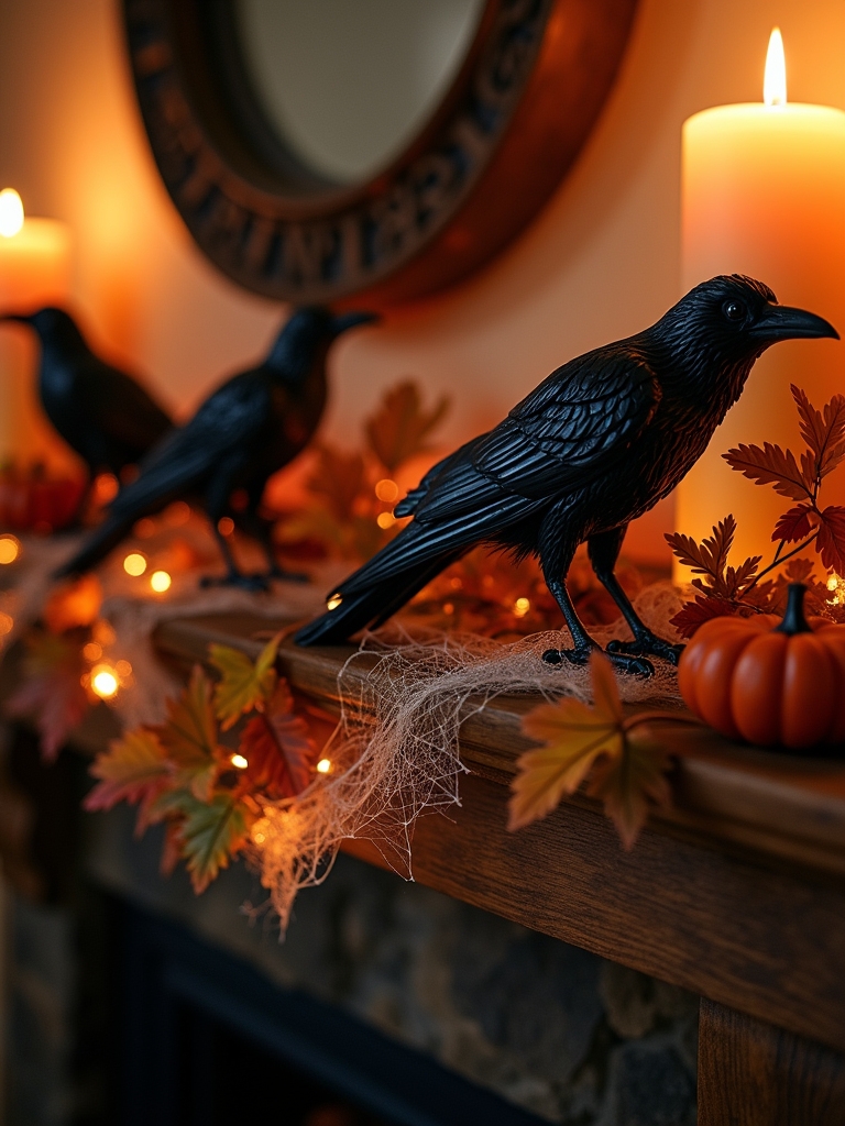 crow garland mantel decoration ideas