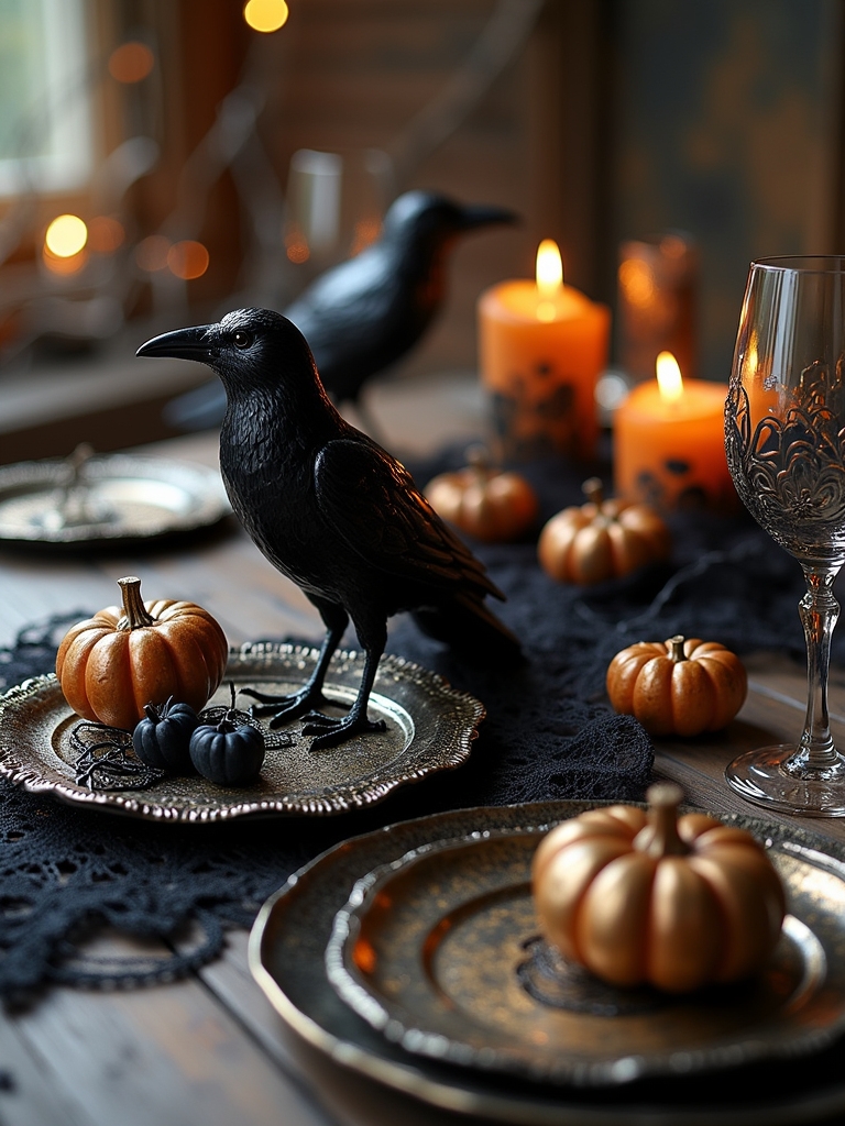 crow themed elegant table settings