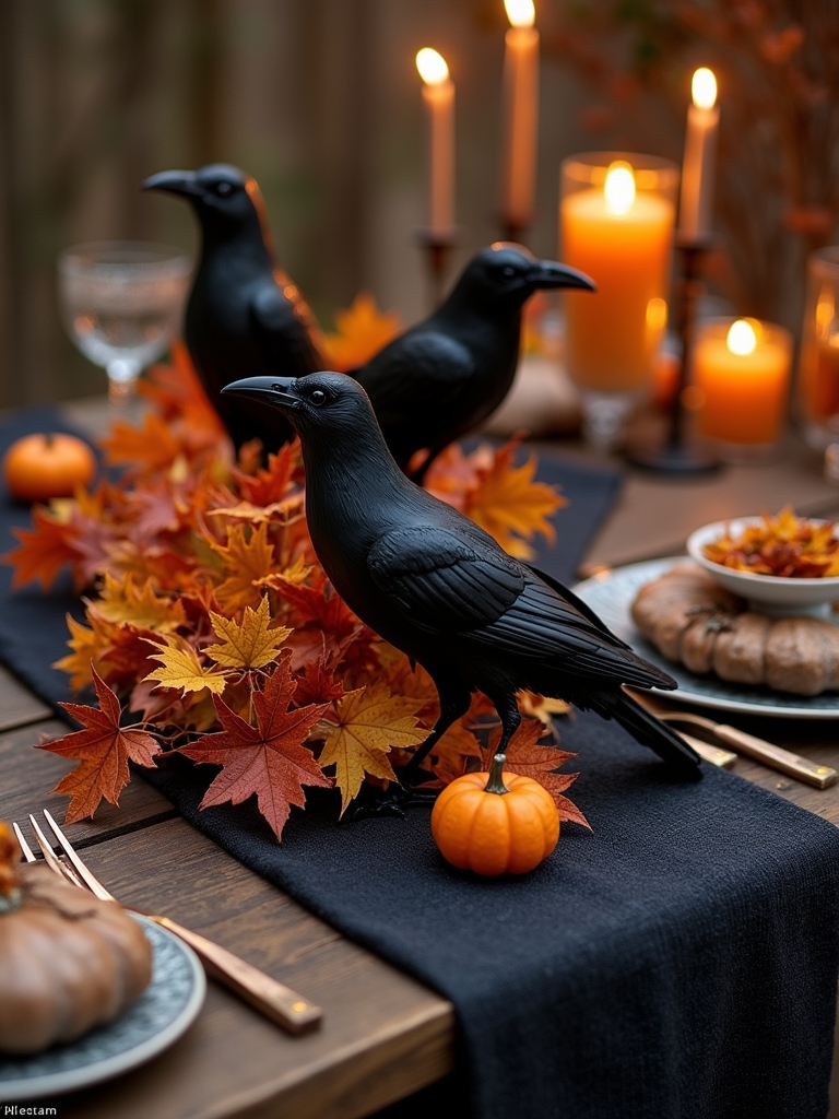 crow themed halloween table decor