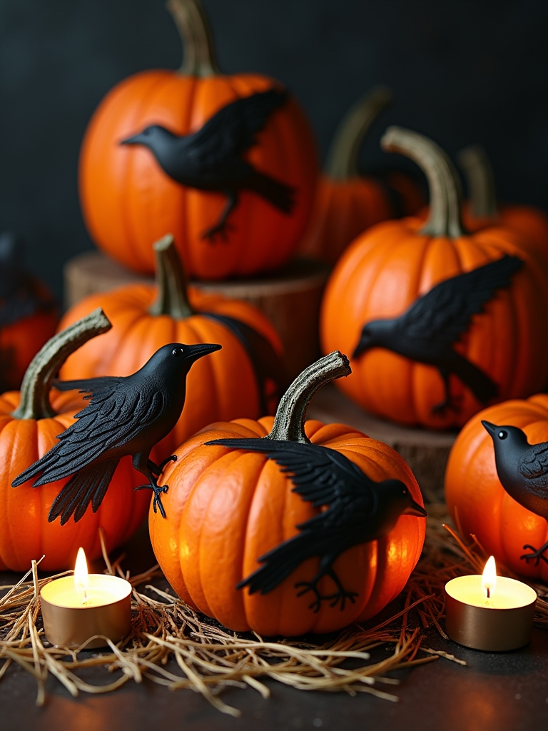 crow themed pumpkin artistry