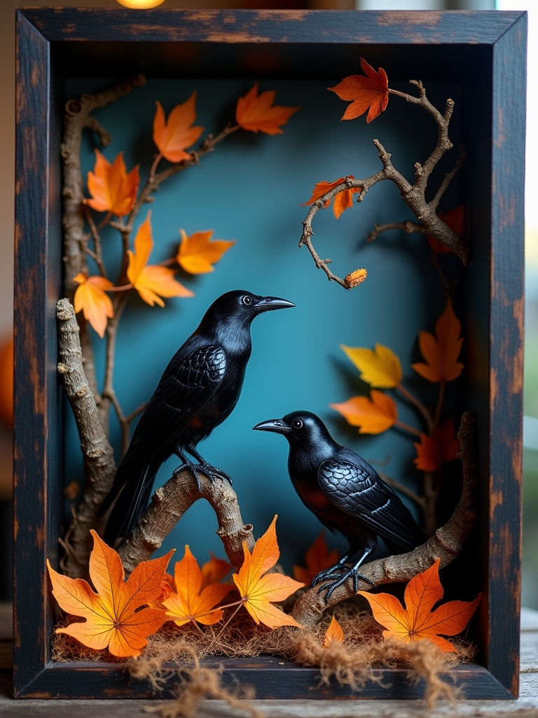 crow themed shadow box displays