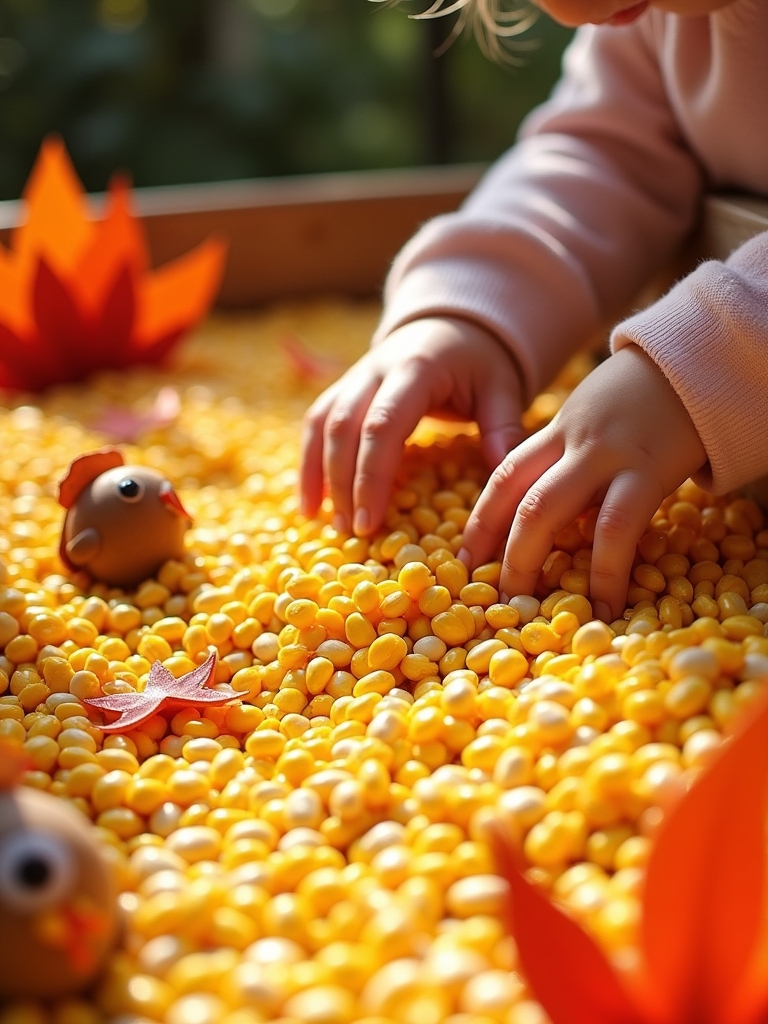 dried corn sensory bin