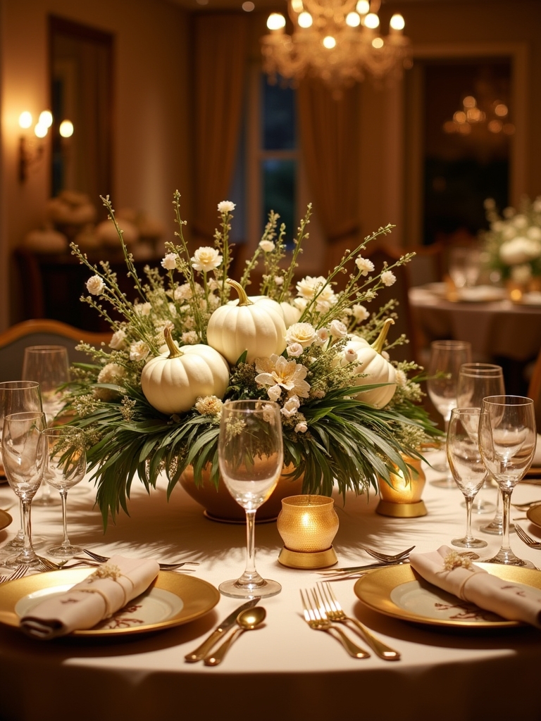 elegant gold and white centerpiece