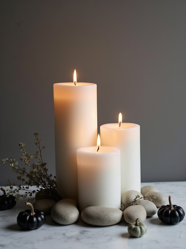 elegant monochrome candle arrangements