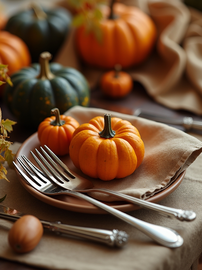 elegant pumpkin themed silverware set