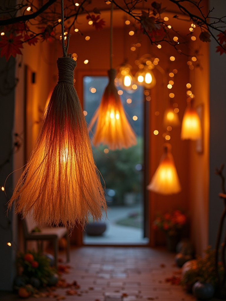 floating witch broom decor