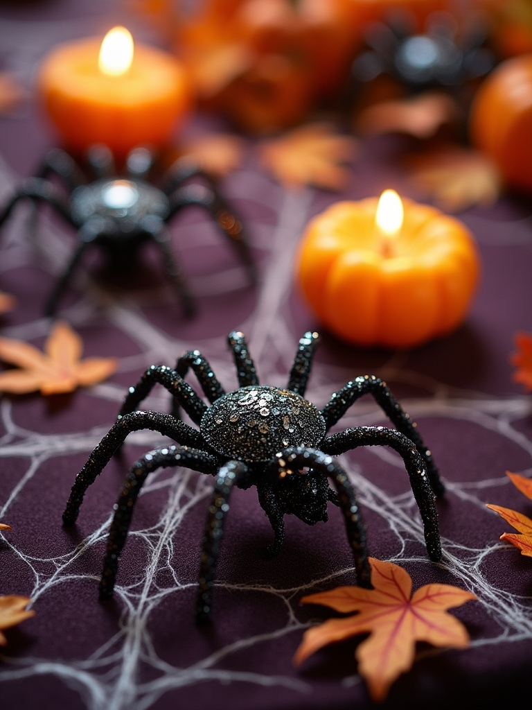 glittery spider halloween centerpieces
