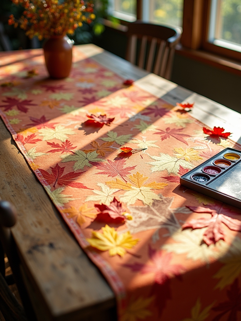 leaf print tablecloth crafting