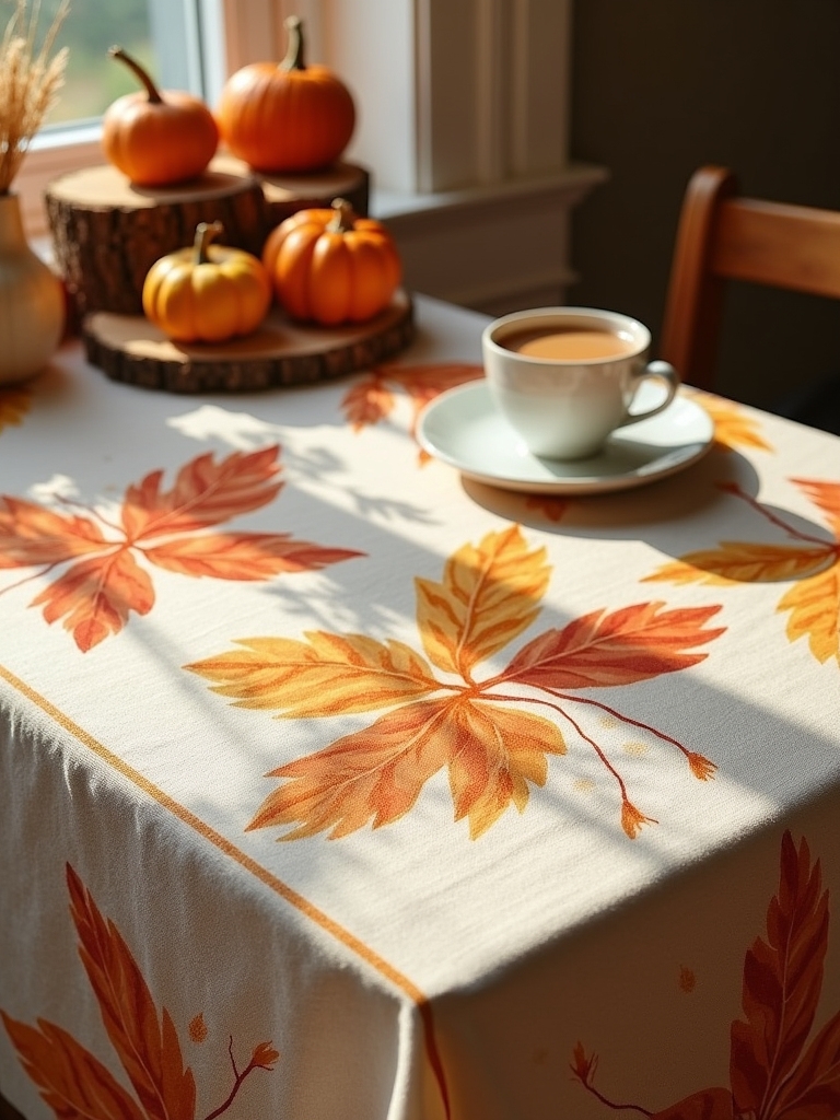 leaf printed tablecloth creation