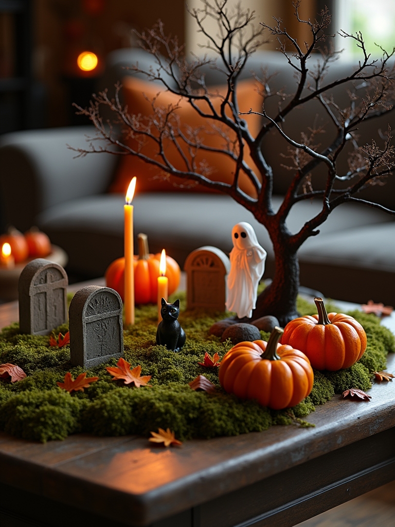 miniature halloween graveyard display