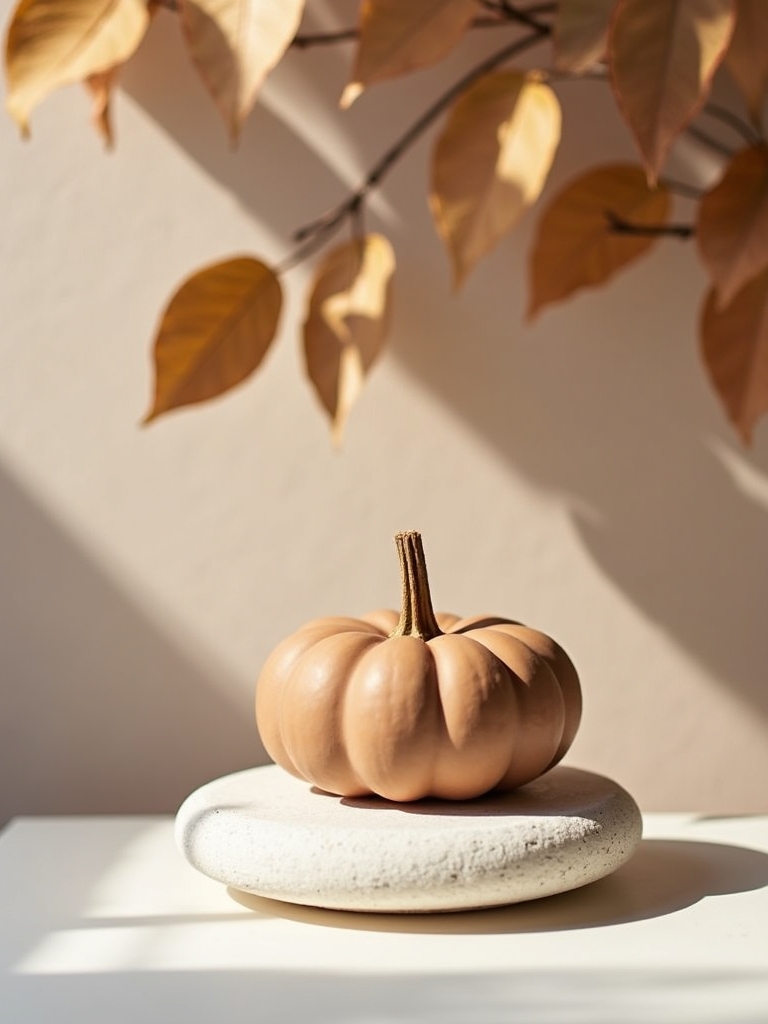 minimalist autumn pumpkin display