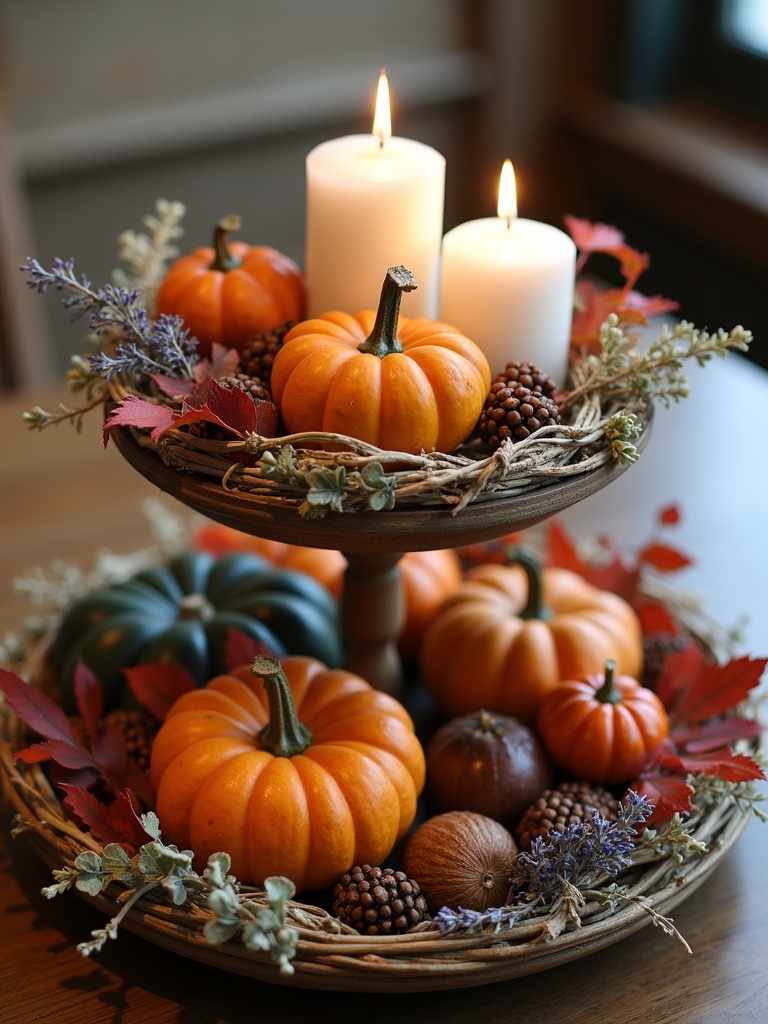 nature inspired tiered tray decor
