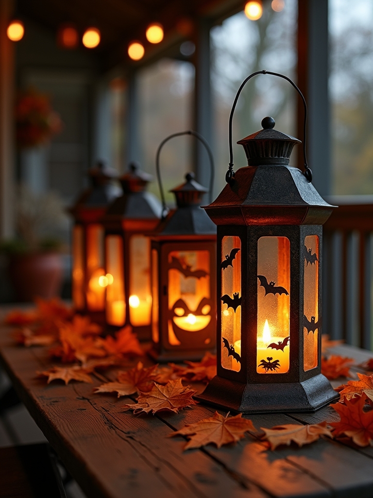 old fashioned halloween lanterns glow