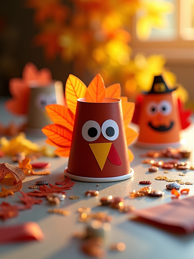 paper cup thanksgiving puppets