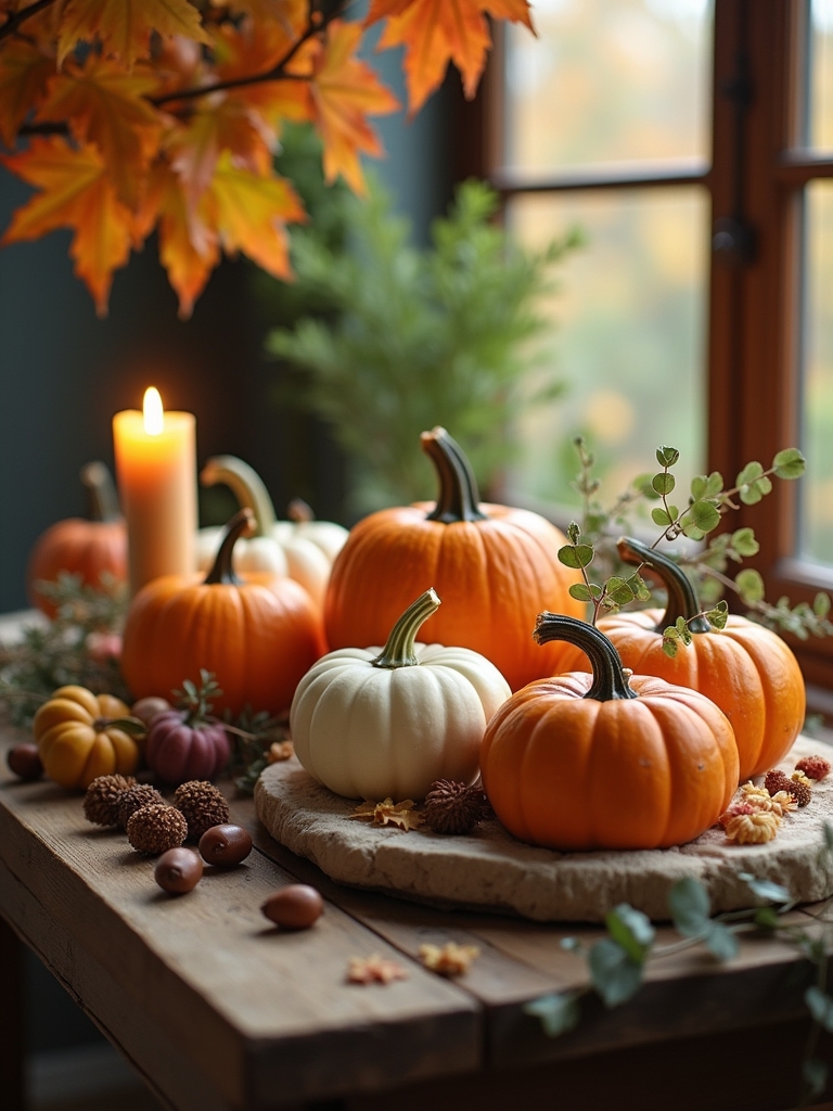 pumpkin themed fall table decor