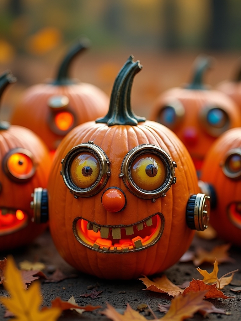 retro robot pumpkin design