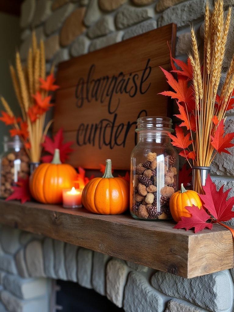 rustic autumn mantle display