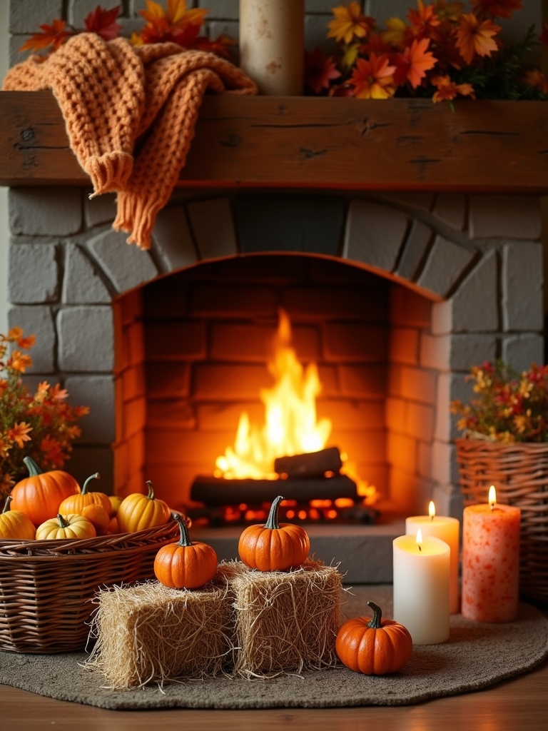 rustic fall fireplace decor