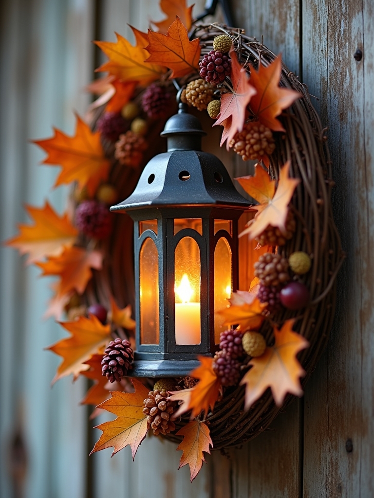 rustic lantern fall wreath